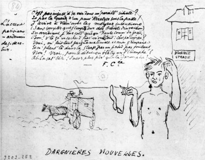 Dargnires nouvelles. Rimbaud dtrouss  Vienne, dessin de Paul Verlaine